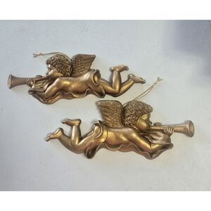 Large Pair of Angel Cherub Wall Ornament~12" Victorian / Regency Style Christmas